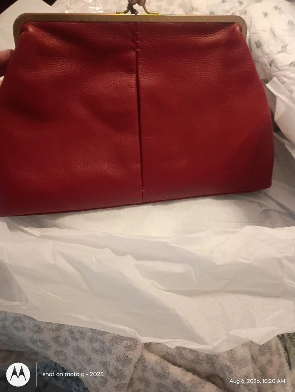 American Leather Grace Oversized Kisslock Clutch Claret